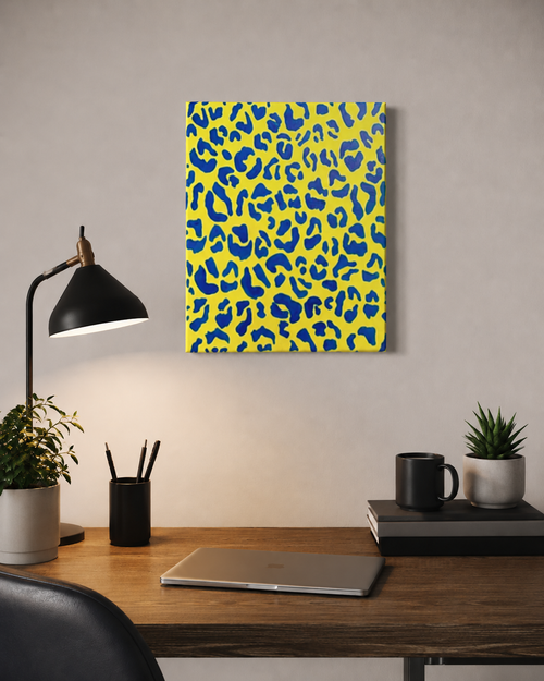 Original Hand Painted Blue Leopard Print Canvas Wall Art | 8x10 Acrylic Animal Print Decor