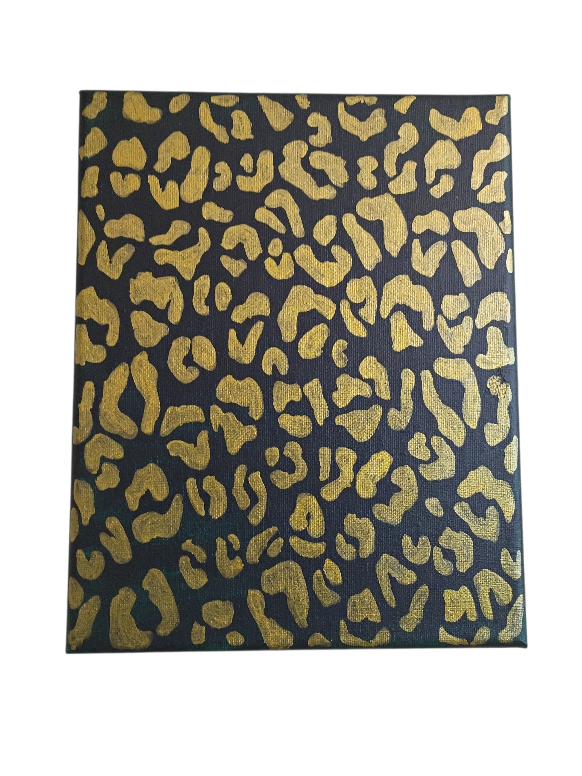 Dark Green & Gold Leopard Print Canvas Wall Art – 8x10 Original Hand-Painted