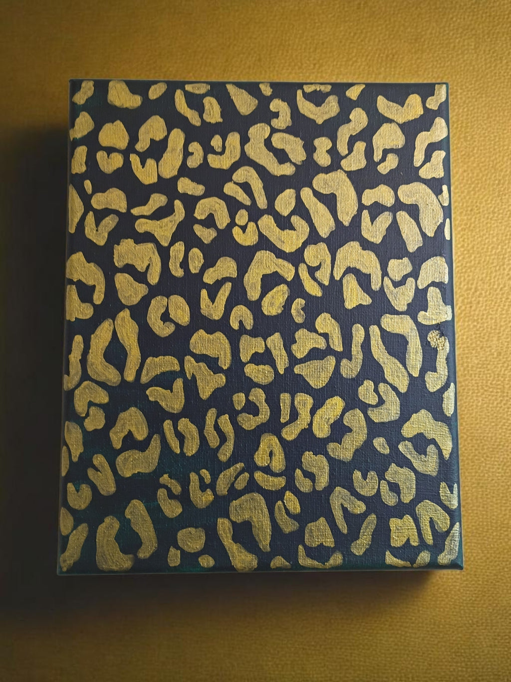 Dark Green & Gold Leopard Print Canvas Wall Art – 8x10 Original Hand-Painted