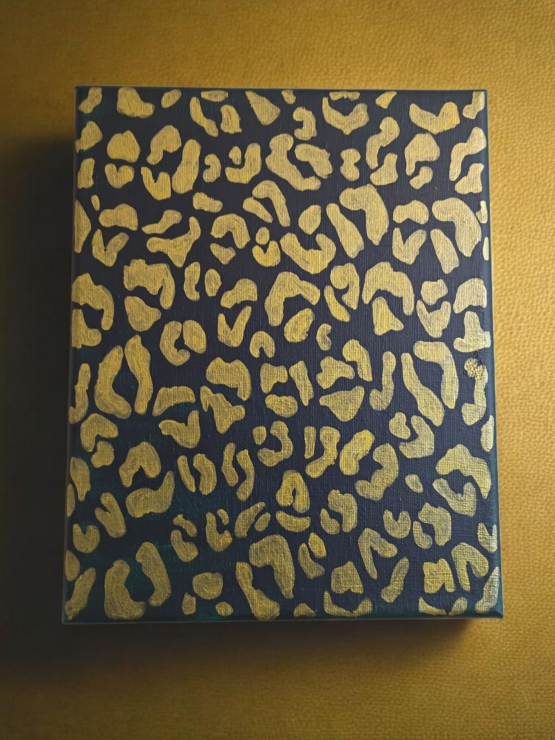 Dark Green & Gold Leopard Print Canvas Wall Art – 8x10 Original Hand-Painted