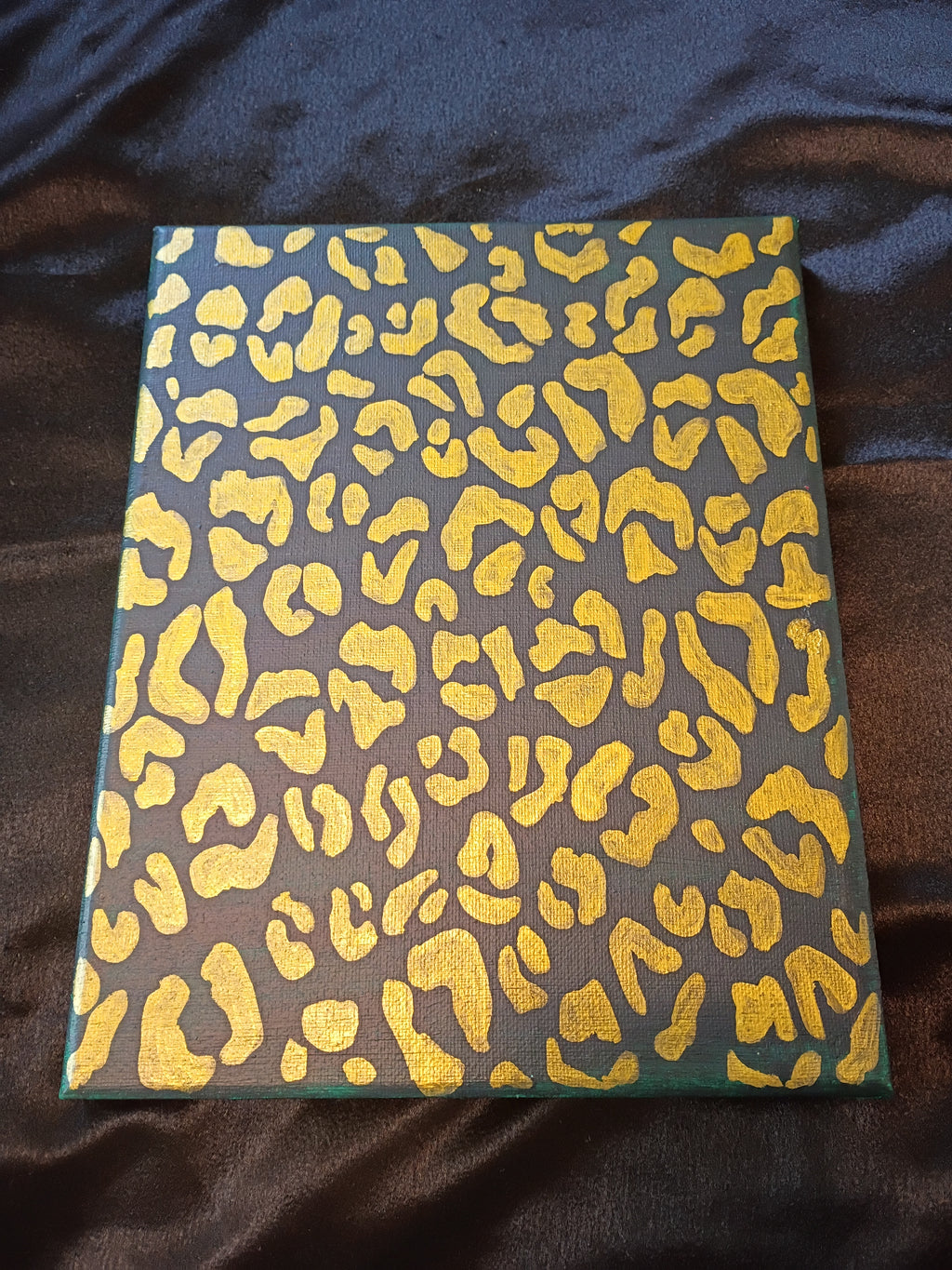 Dark Green & Gold Leopard Print Canvas Wall Art – 8x10 Original Hand-Painted