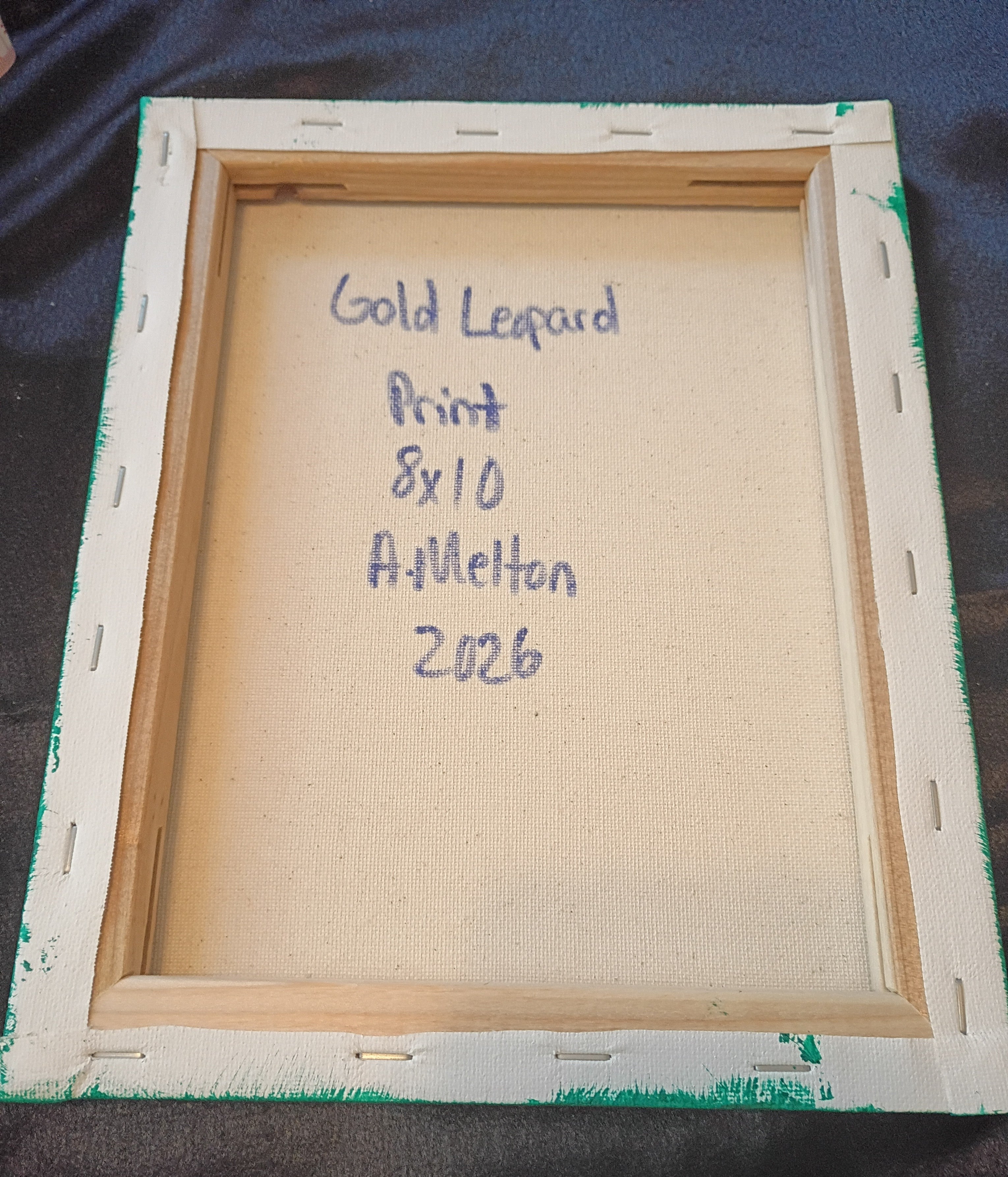 Dark Green & Gold Leopard Print Canvas Wall Art – 8x10 Original Hand-Painted