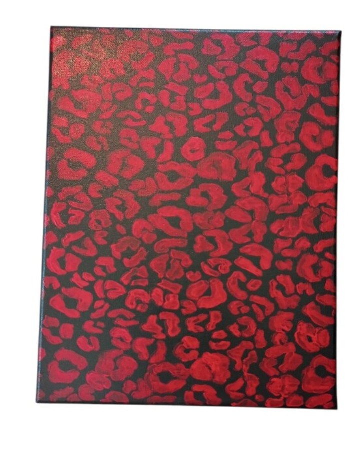 Red & Black Leopard Print Canvas Wall Art | 11x14 Original Hand Painted Animal Print Painting | Bold Glam Wall Decor