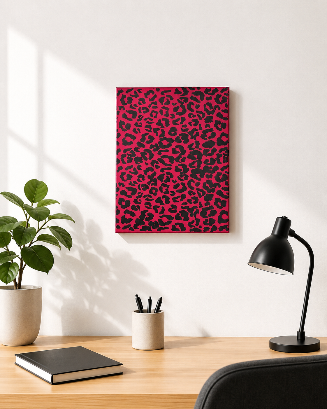 Red & Black Leopard Print Canvas Wall Art | 11x14 Original Hand Painted Animal Print Painting | Bold Glam Wall Decor