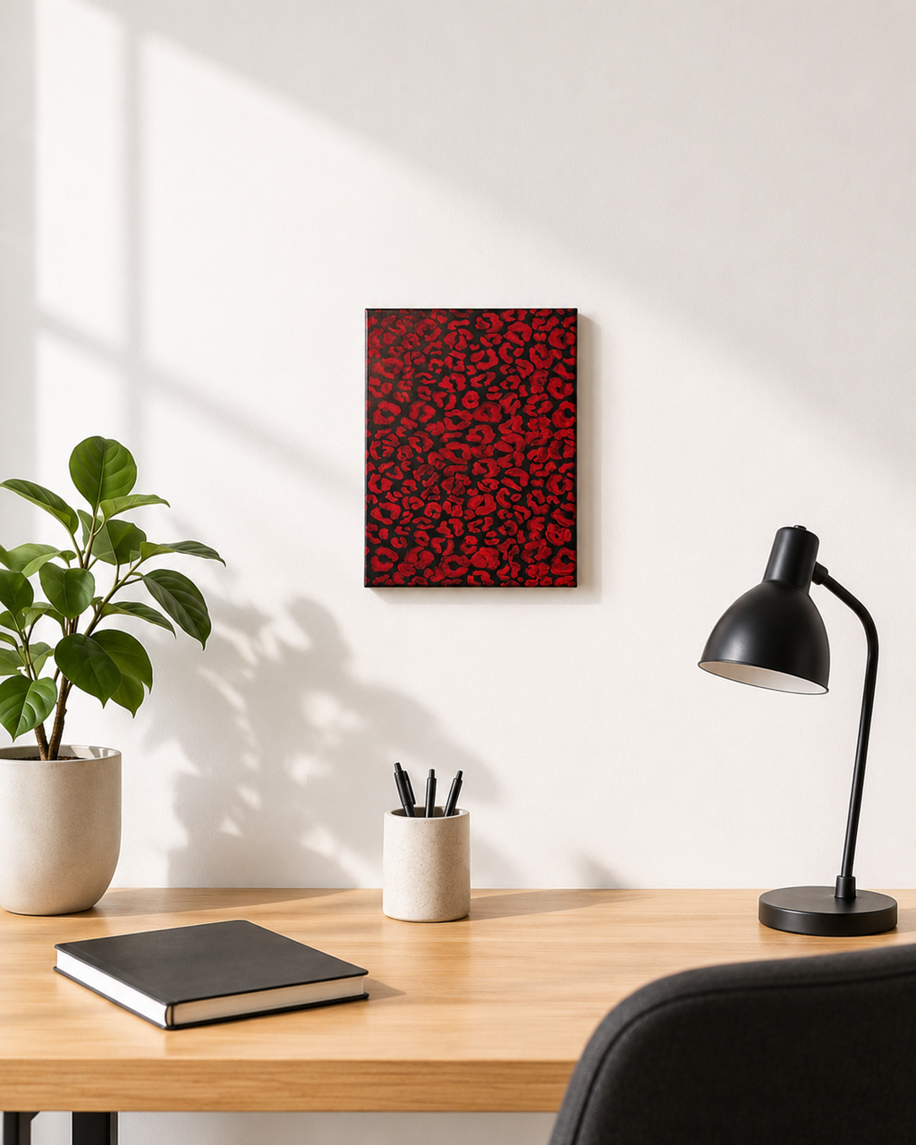 Red & Black Leopard Print Canvas Wall Art | 11x14 Original Hand Painted Animal Print Painting | Bold Glam Wall Decor